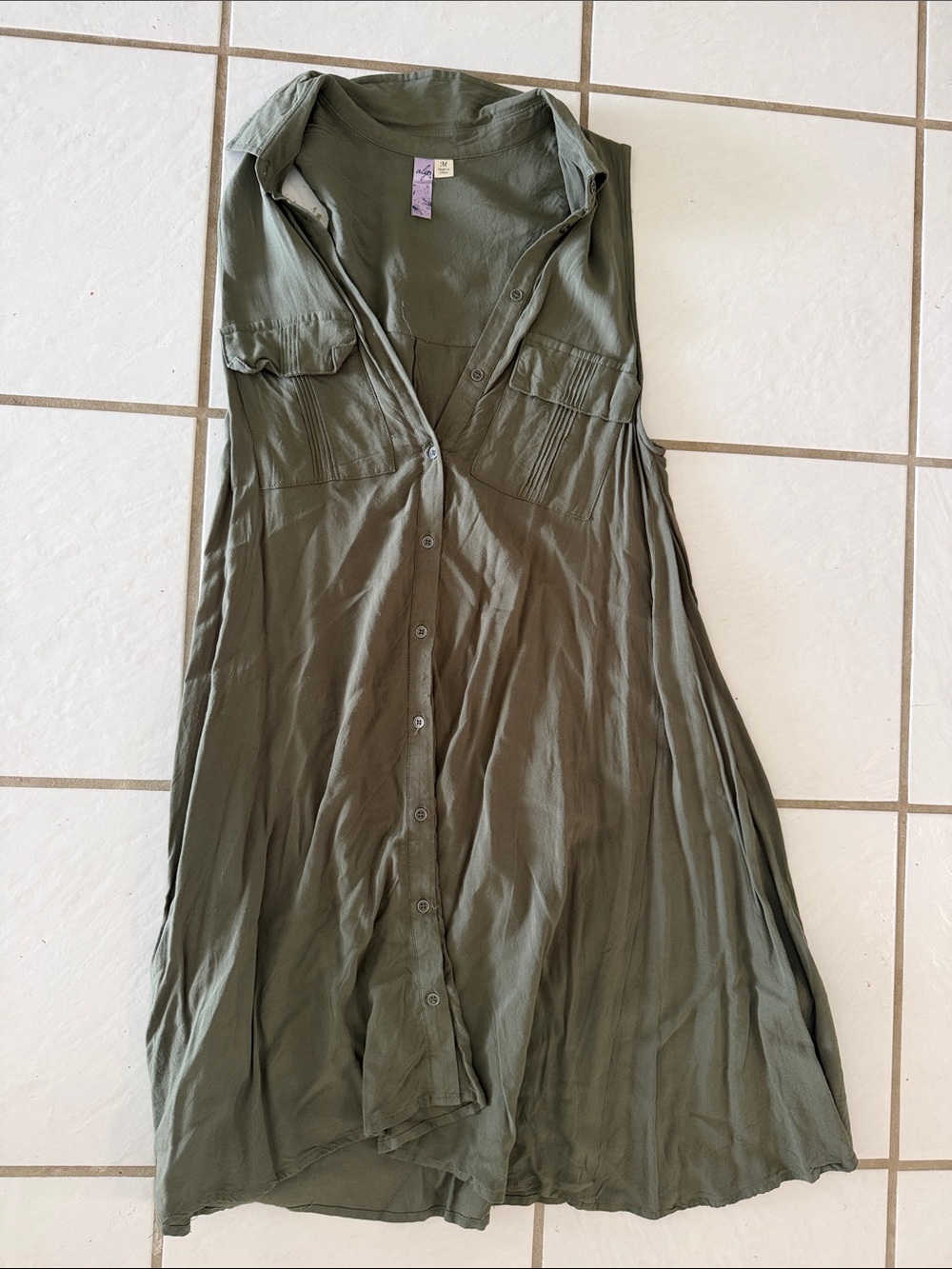 Alyx Olive Green Sleeveless Button-Front Dress